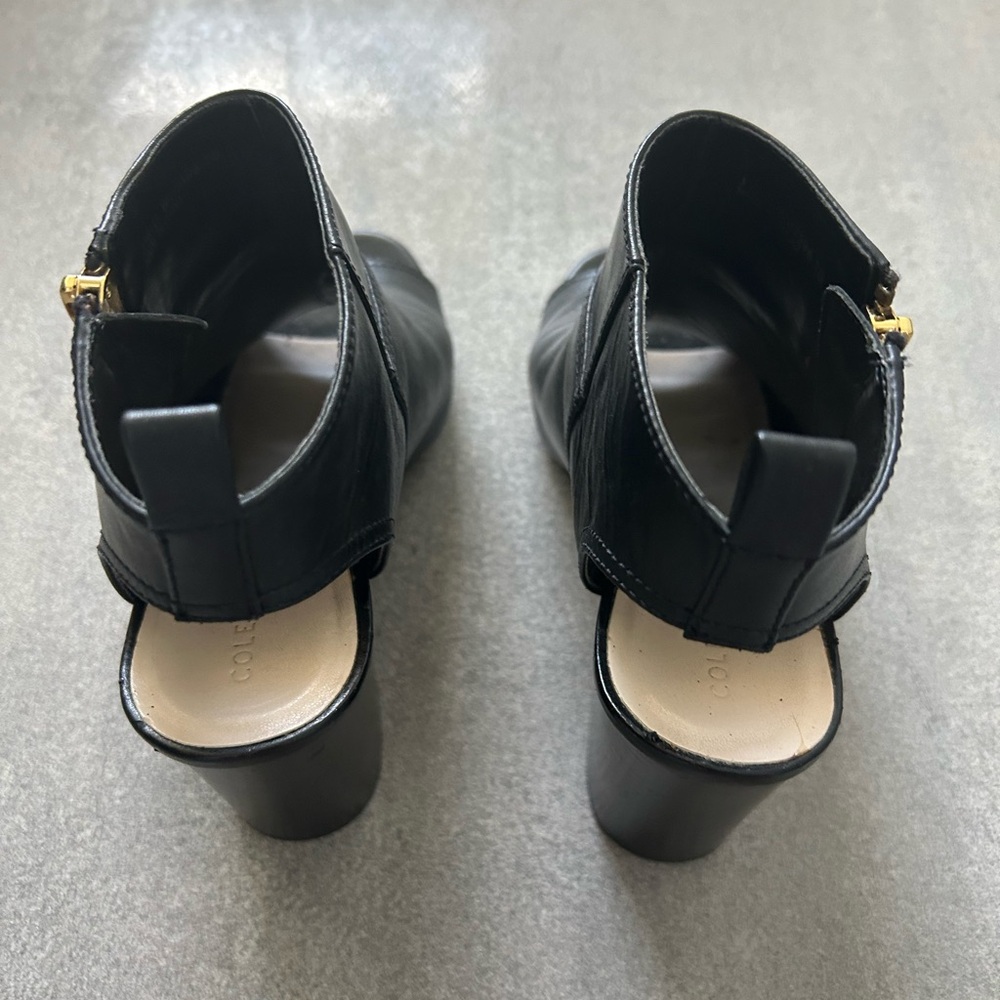 Cole Haan Black Leather Open Toe Ankle Boots - Picture 4 of 6